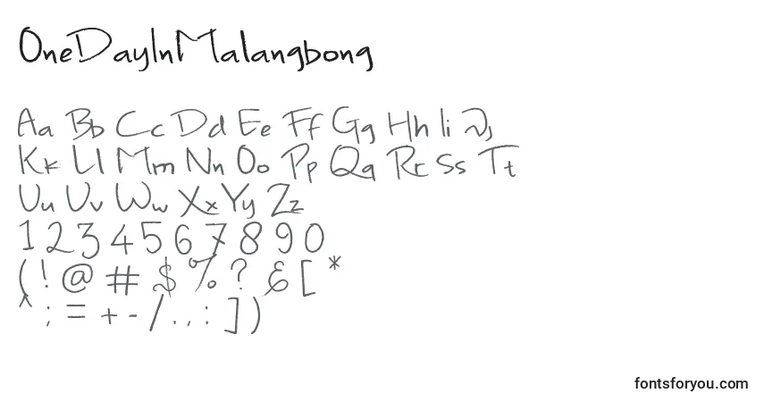 A fonte OneDayInMalangbong – alfabeto, números, caracteres especiais