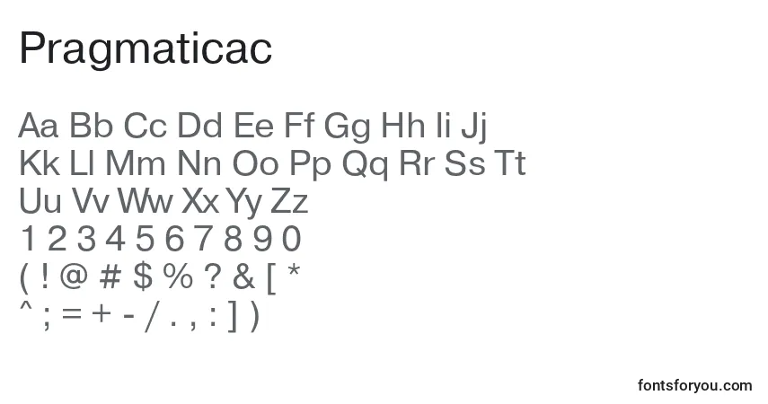 A fonte Pragmaticac – alfabeto, números, caracteres especiais