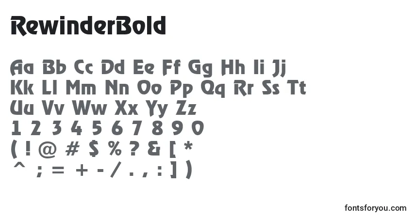 A fonte RewinderBold – alfabeto, números, caracteres especiais
