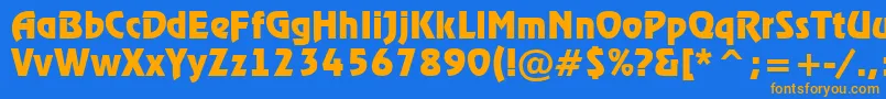 フォントRewinderBold – オレンジ色の文字が青い背景にあります。