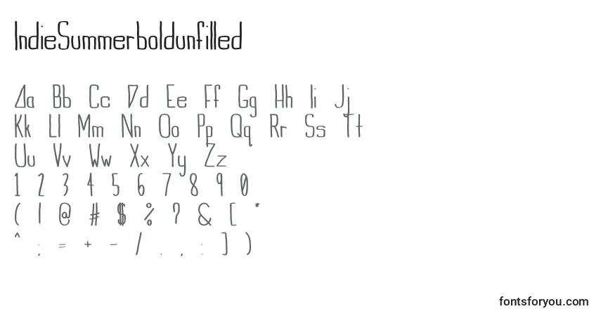Шрифт IndieSummerboldunfilled – алфавит, цифры, специальные символы
