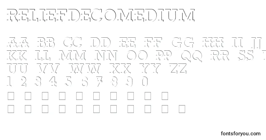A fonte ReliefdecoMedium – alfabeto, números, caracteres especiais