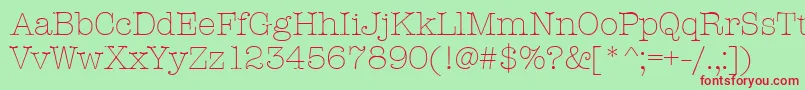 AmtypewriteritcttLight-Schriftart – Rote Schriften auf grünem Hintergrund
