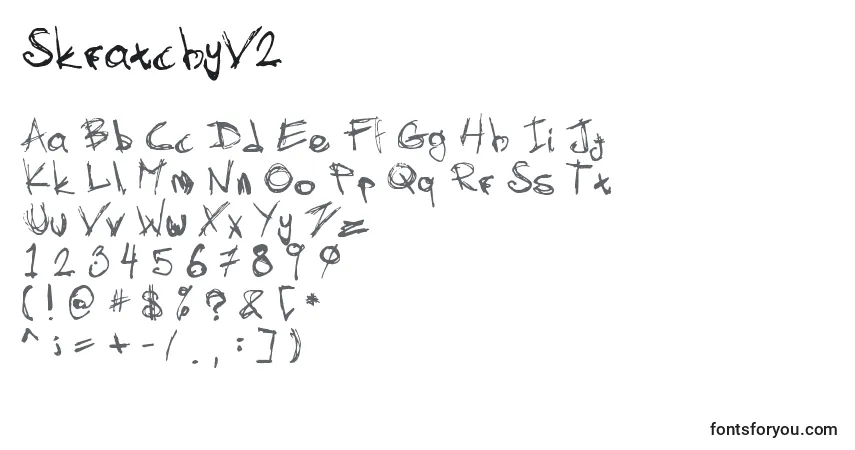 A fonte SkratchyV2 – alfabeto, números, caracteres especiais