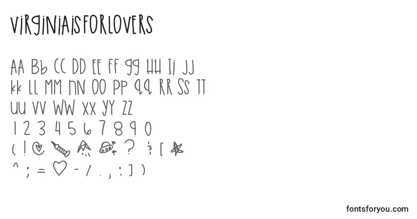 Schriftart Virginiaisforlovers – Alphabet, Zahlen, spezielle Symbole