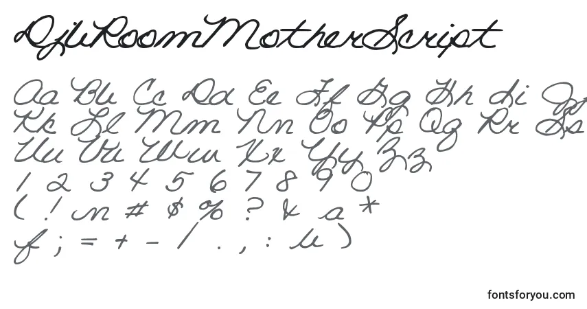 Czcionka DjbRoomMotherScript – alfabet, cyfry, specjalne znaki