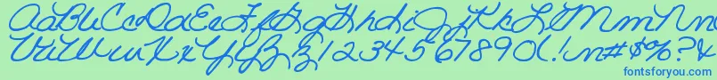 DjbRoomMotherScript-Schriftart – Blaue Schriften auf grünem Hintergrund