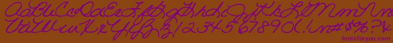 DjbRoomMotherScript-Schriftart – Violette Schriften auf braunem Hintergrund