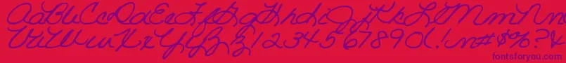 DjbRoomMotherScript-Schriftart – Violette Schriften auf rotem Hintergrund