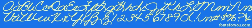 DjbRoomMotherScript-Schriftart – Gelbe Schriften auf blauem Hintergrund