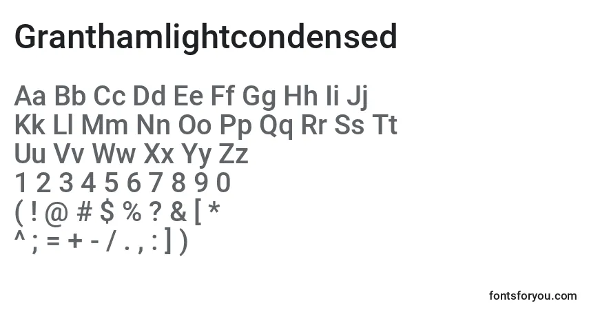 Czcionka Granthamlightcondensed – alfabet, cyfry, specjalne znaki