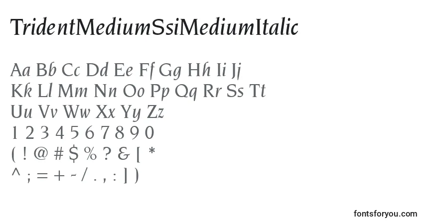 Шрифт TridentMediumSsiMediumItalic – алфавит, цифры, специальные символы