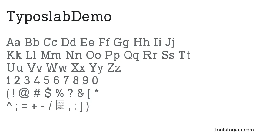 TyposlabDemo-fontti – aakkoset, numerot, erikoismerkit