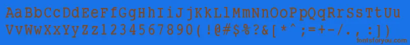 フォントSmalltypewritingmedium – 茶色の文字が青い背景にあります。