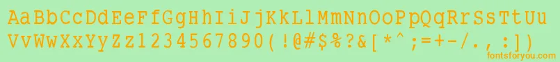 Smalltypewritingmedium-Schriftart – Orangefarbene Schriften auf grünem Hintergrund