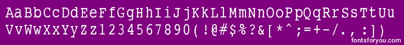 Smalltypewritingmedium-fontti – valkoiset fontit violetilla taustalla