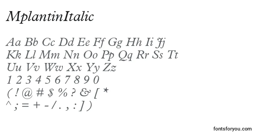 MplantinItalicフォント–アルファベット、数字、特殊文字
