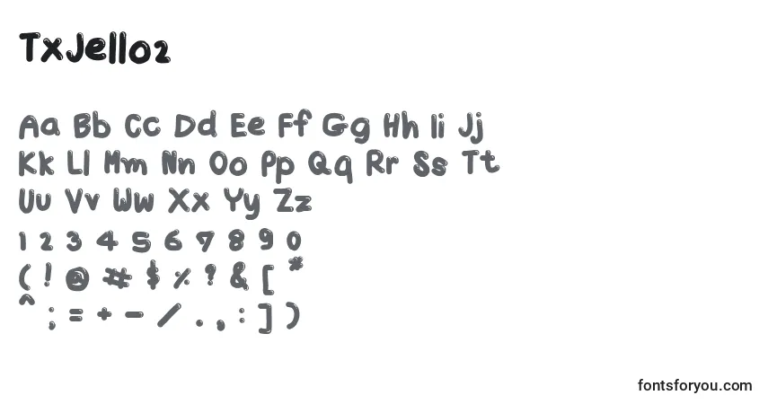 A fonte TxJello2 – alfabeto, números, caracteres especiais