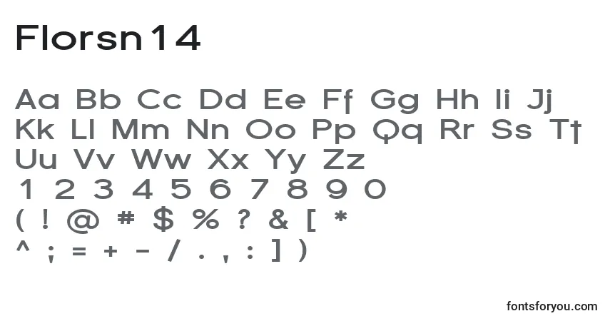 Czcionka Florsn14 – alfabet, cyfry, specjalne znaki