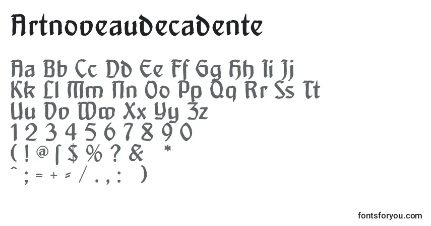 A fonte Artnoveaudecadente – alfabeto, números, caracteres especiais