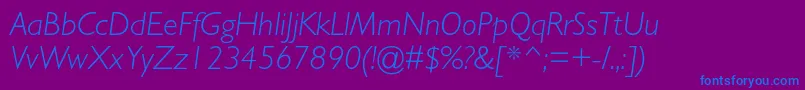 Fonte GillsansstdLightitalic – fontes azuis em um fundo violeta