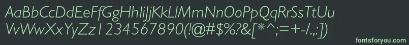 フォントGillsansstdLightitalic – 黒い背景に緑の文字