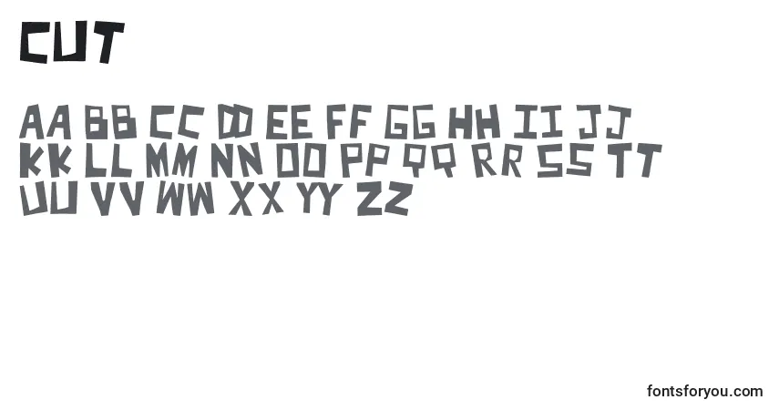 Czcionka Cut – alfabet, cyfry, specjalne znaki