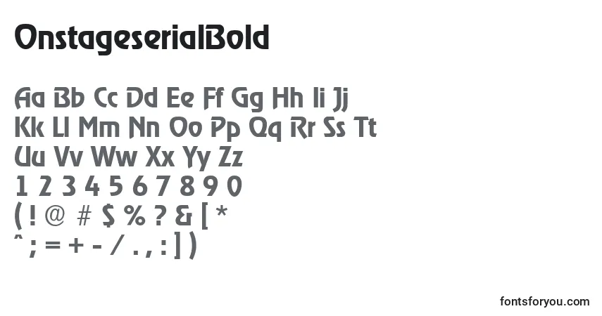 A fonte OnstageserialBold – alfabeto, números, caracteres especiais