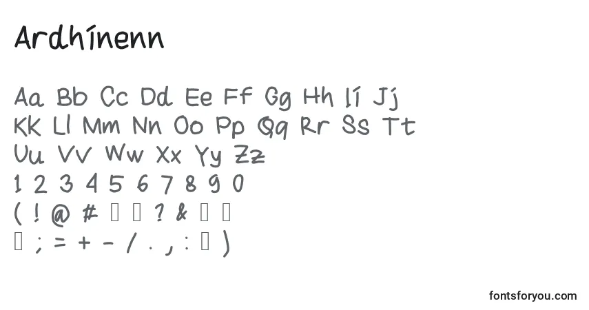 Czcionka Ardhinenn – alfabet, cyfry, specjalne znaki