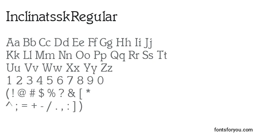 A fonte InclinatsskRegular – alfabeto, números, caracteres especiais