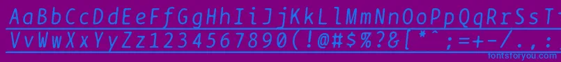 フォントBptypewriteunderscoreditalics – 紫色の背景に青い文字