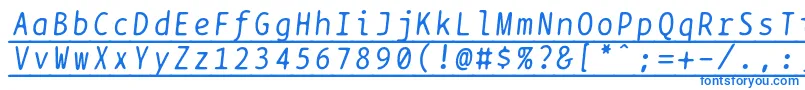 フォントBptypewriteunderscoreditalics – 白い背景に青い文字
