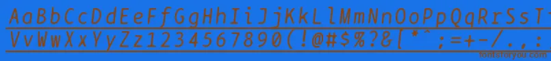 Weitere Informationen zur Bptypewriteunderscoreditalics-Schriftart Bptypewriteunderscoreditalics-Schriftart – Braune Schriften auf blauem Hintergrund