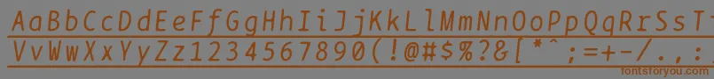 フォントBptypewriteunderscoreditalics – 茶色の文字が灰色の背景にあります。