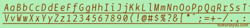 Bptypewriteunderscoreditalics-fontti – ruskeat fontit vihreällä taustalla