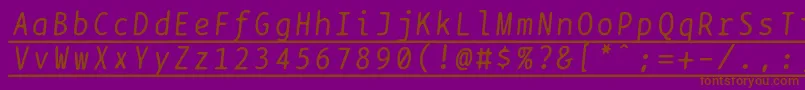 Bptypewriteunderscoreditalics-fontti – ruskeat fontit violetilla taustalla