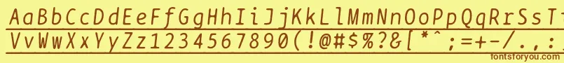 Bptypewriteunderscoreditalics-Schriftart – Braune Schriften auf gelbem Hintergrund