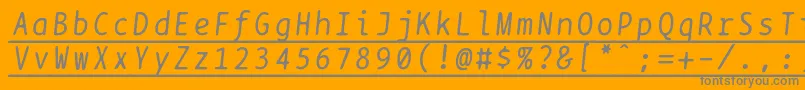 Bptypewriteunderscoreditalics-fontti – harmaat kirjasimet oranssilla taustalla