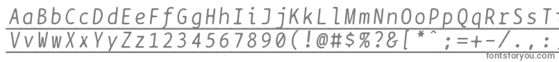 Bptypewriteunderscoreditalics-fontti – harmaat kirjasimet valkoisella taustalla