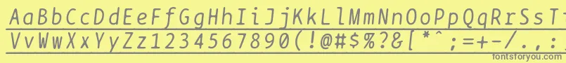 Bptypewriteunderscoreditalics-Schriftart – Graue Schriften auf gelbem Hintergrund
