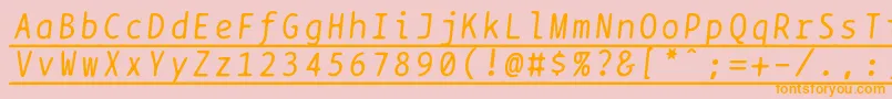Bptypewriteunderscoreditalics-fontti – oranssit fontit vaaleanpunaisella taustalla
