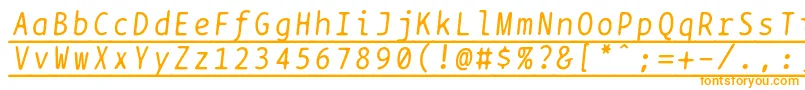 Bptypewriteunderscoreditalics-Schriftart – Orangefarbene Schriften auf weißem Hintergrund