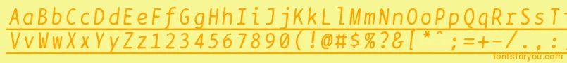 Bptypewriteunderscoreditalics-Schriftart – Orangefarbene Schriften auf gelbem Hintergrund