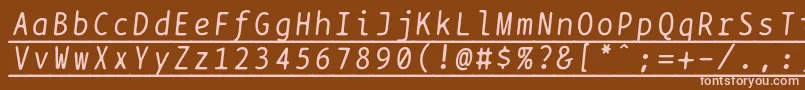 Bptypewriteunderscoreditalics-fontti – vaaleanpunaiset fontit ruskealla taustalla
