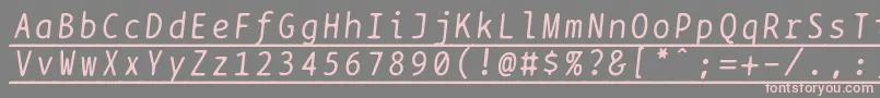 Bptypewriteunderscoreditalics-fontti – vaaleanpunaiset fontit harmaalla taustalla