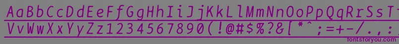 Bptypewriteunderscoreditalics-fontti – violetit fontit harmaalla taustalla