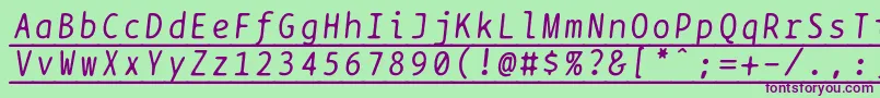 Bptypewriteunderscoreditalics-fontti – violetit fontit vihreällä taustalla