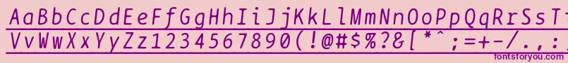 Bptypewriteunderscoreditalics-fontti – violetit fontit vaaleanpunaisella taustalla