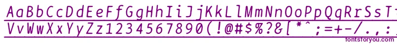 Bptypewriteunderscoreditalics-fontti – violetit fontit valkoisella taustalla