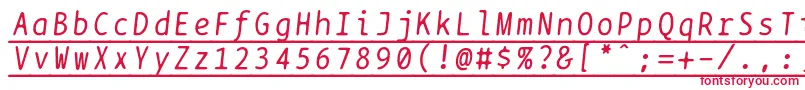 フォントBptypewriteunderscoreditalics – 白い背景に赤い文字